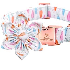 Dog collar Easter carrot new flower bow metal clasp XL pastel color floral
